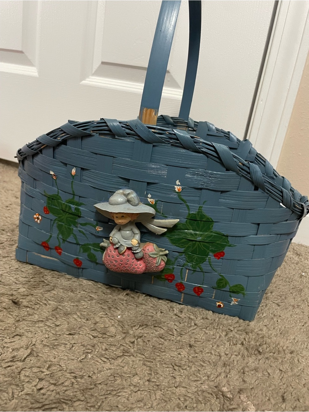 Vintage 1980s Strawberry Shortcake Blue Woven Basket